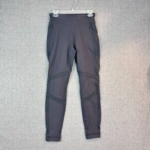 Athletic Workout Leggings Black‎ Mesh Panel Zip Pockets Athleisure Yoga Fitness
